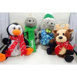 Coca Cola Plush Seal Reindeer Penguin Stuffies Stuffed Animals 1998/1999 Lot 4